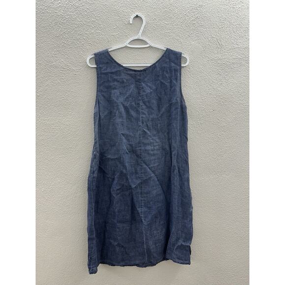 Lungo Larno Womens Dress Size Medium Sleeveless Chambray Linen Floral Detail - Picture 8 of 12